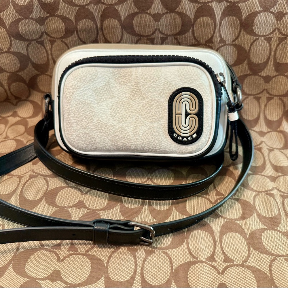 Coach Black and White Crossbody Bag in  Signature Canvas